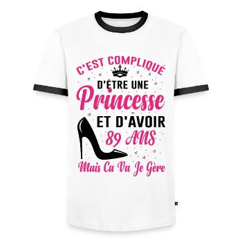 Princesse 89 Ans Idée Cadeau Anniversaire Amour - T-shirt contrasté Homme - blanc/noir - Devant - AI Model Female 172 light (172cm) & AI Model Male 178 dark (178cm)