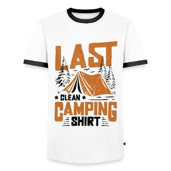 Funny Caper, last clean camping. - Men's Ringer Shirt - white/black - Front - AI Model Female 172 light (172cm) & AI Model Male 178 dark (178cm)