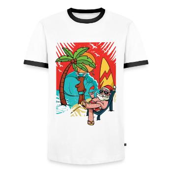Christmas In Juli, Party, Surfen, Santa Hawaiian - Männer Kontrast-T-Shirt - Weiß/Schwarz - Vorne - AI Model Female 172 light (172cm) & AI Model Male 178 dark (178cm)