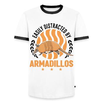 Easily distracted by Armadillo's armadillo - Men's Ringer Shirt - white/black - Front - AI Model Female 172 light (172cm) & AI Model Male 178 dark (178cm)