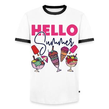 Ice Cream Cone Popsicle Hello - Men's Ringer Shirt - white/black - Front - AI Model Female 172 light (172cm) & AI Model Male 178 dark (178cm)