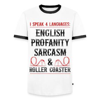 Roller Coaster Vintage I Speak 4 - Men's Ringer Shirt - white/black - Front - AI Model Female 172 light (172cm) & AI Model Male 178 dark (178cm)