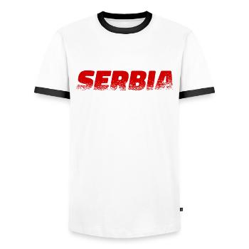 Serbia Flag Srbija Serbian Colors Yugoslavia - Men's Ringer Shirt - white/black - Front - AI Model Female 172 light (172cm) & AI Model Male 178 dark (178cm)
