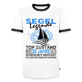 Segel Legende 35 Jahre - Segeln - Segelboot - Männer Kontrast-T-Shirt - Weiß/Schwarz - Vorne - AI Model Female 172 light (172cm) & AI Model Male 178 dark (178cm)