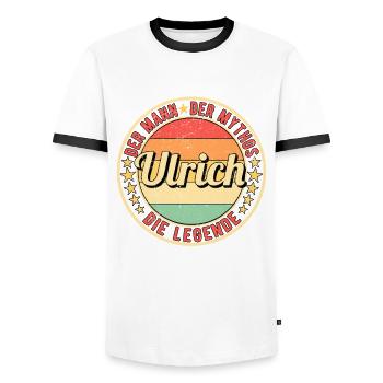 Ulrich Der Mann Der Mythos Die Legende - Männer Kontrast-T-Shirt - Weiß/Schwarz - Vorne - AI Model Female 172 light (172cm) & AI Model Male 178 dark (178cm)