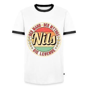Nils Der Mann Der Mythos Die Legende - Männer Kontrast-T-Shirt - Weiß/Schwarz - Vorne - AI Model Female 172 light (172cm) & AI Model Male 178 dark (178cm)