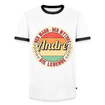 Andre Der Mann Der Mythos Die Legende - Männer Kontrast-T-Shirt - Weiß/Schwarz - Vorne - AI Model Female 172 light (172cm) & AI Model Male 178 dark (178cm)