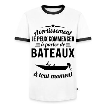 Parler De Bateaux À Tout Moment Cadeau Pêcheur - T-shirt contrasté Homme - blanc/noir - Devant - AI Model Female 172 light (172cm) & AI Model Male 178 dark (178cm)