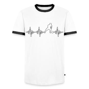 Fußball Herzschlag - Männer Kontrast-T-Shirt - Weiß/Schwarz - Vorne - AI Model Female 172 light (172cm) & AI Model Male 178 dark (178cm)
