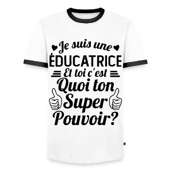 Je suis une éducatrice c'est mon super pouvoir - T-shirt contrasté Homme - blanc/noir - Devant - AI Model Female 172 light (172cm) & AI Model Male 178 dark (178cm)