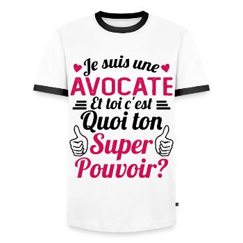 Je suis une Avocate c'est mon super pouvoir - T-shirt contrasté Homme - blanc/noir - Devant - AI Model Female 172 light (172cm) & AI Model Male 178 dark (178cm)