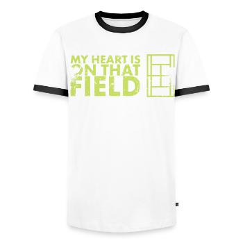 My heart is in this field for parents of - Men's Ringer Shirt - white/black - Front - AI Model Female 172 light (172cm) & AI Model Male 178 dark (178cm)