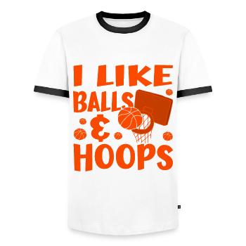 I Like Balls & Hoops - Funny Basketball Lover Gift - Männer Kontrast-T-Shirt - Weiß/Schwarz - Vorne - AI Model Female 172 light (172cm) & AI Model Male 178 dark (178cm)