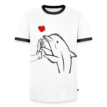 Delfin - Männer Kontrast-T-Shirt - Weiß/Schwarz - Vorne - AI Model Female 172 light (172cm) & AI Model Male 178 dark (178cm)
