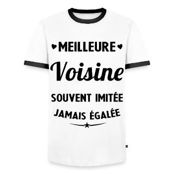 Meilleure voisine souvent imitée jamais égalée - T-shirt contrasté Homme - blanc/noir - Devant - AI Model Female 172 light (172cm) & AI Model Male 178 dark (178cm)