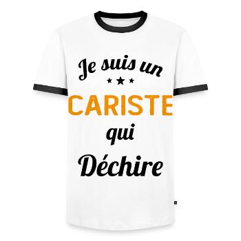 je suis un cariste qui déchire - T-shirt contrasté Homme - blanc/noir - Devant - AI Model Female 172 light (172cm) & AI Model Male 178 dark (178cm)