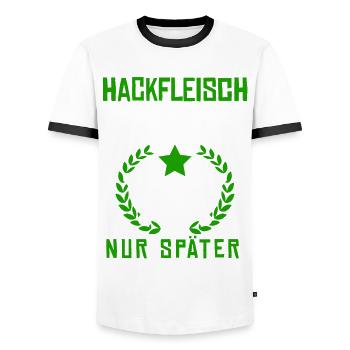 Metzger Fleischer Hackfleisch kneten - Männer Kontrast-T-Shirt - Weiß/Schwarz - Vorne - AI Model Female 172 light (172cm) & AI Model Male 178 dark (178cm)