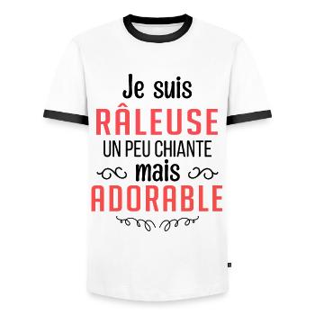 Je suis râleuse un peu chiante mais adorable - T-shirt contrasté Homme - blanc/noir - Devant - AI Model Female 172 light (172cm) & AI Model Male 178 dark (178cm)