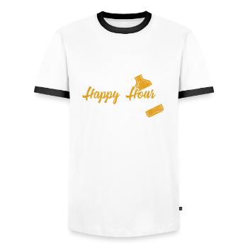 N’est-ce pas de l’happy hour tout le temps, Johnny - T-shirt contrasté Homme - blanc/noir - Devant - AI Model Female 172 light (172cm) & AI Model Male 178 dark (178cm)