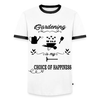 Gardening Choice of Happiness Plant Flowers - Men's Ringer Shirt - white/black - Front - AI Model Female 172 light (172cm) & AI Model Male 178 dark (178cm)