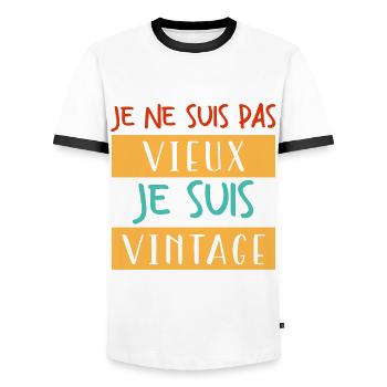 Je ne suis pas vieux, je suis vintage. - T-shirt contrasté Homme - blanc/noir - Devant - AI Model Female 172 light (172cm) & AI Model Male 178 dark (178cm)