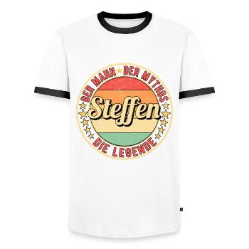 Steffen Der Mann Der Mythos Die Legende - Männer Kontrast-T-Shirt - Weiß/Schwarz - Vorne - AI Model Female 172 light (172cm) & AI Model Male 178 dark (178cm)