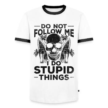 Surfing Follow Me I do stupid things surfboard - Men's Ringer Shirt - white/black - Front - AI Model Female 172 light (172cm) & AI Model Male 178 dark (178cm)
