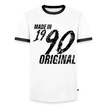 Made in 1990 Year of birth 1990 Birthday Women - Men's Ringer Shirt - white/black - Front - AI Model Female 172 light (172cm) & AI Model Male 178 dark (178cm)