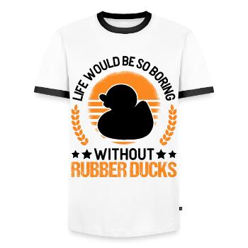 Rubber Duck Gift Squeaky Duck Bathing Duck - Men's Ringer Shirt - white/black - Front - AI Model Female 172 light (172cm) & AI Model Male 178 dark (178cm)