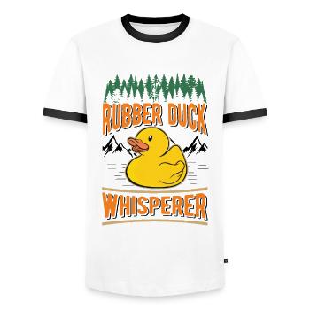 Rubber Duck Whisperer Squeaky Duck Bathing Duck - Men's Ringer Shirt - white/black - Front - AI Model Female 172 light (172cm) & AI Model Male 178 dark (178cm)