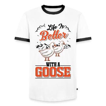 Life is better with a Goose Goose Breeder Goose - Men's Ringer Shirt - white/black - Front - AI Model Female 172 light (172cm) & AI Model Male 178 dark (178cm)