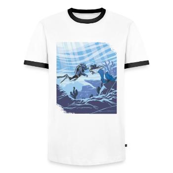Plongeur sous-marin embrassant la sirène - T-shirt contrasté Homme - blanc/noir - Devant - AI Model Female 172 light (172cm) & AI Model Male 178 dark (178cm)