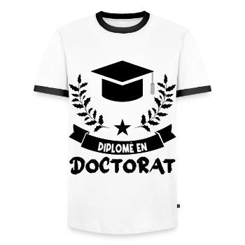 Diplômé en doctorat Humour. - T-shirt contrasté Homme - blanc/noir - Devant - AI Model Female 172 light (172cm) & AI Model Male 178 dark (178cm)