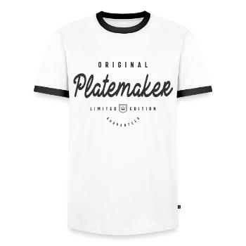 Platemaker Funny Job Title Profession Birthday - Men's Ringer Shirt - white/black - Front - AI Model Female 172 light (172cm) & AI Model Male 178 dark (178cm)