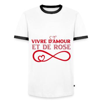 vivre d amour et de rosé - T-shirt contrasté Homme - blanc/noir - Devant - AI Model Female 172 light (172cm) & AI Model Male 178 dark (178cm)