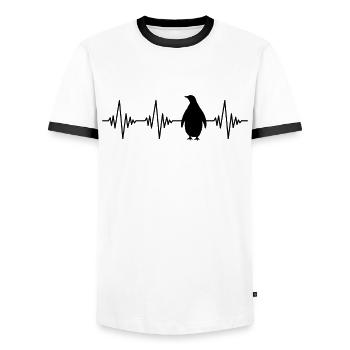 Pinguin Herzschlag - Männer Kontrast-T-Shirt - Weiß/Schwarz - Vorne - AI Model Female 172 light (172cm) & AI Model Male 178 dark (178cm)