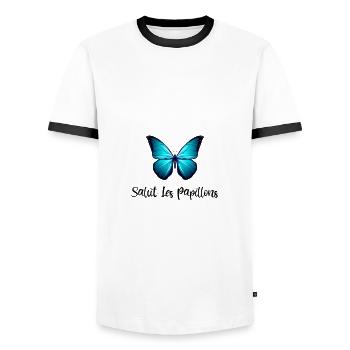 Papillon Moin - T-shirt contrasté Homme - blanc/noir - Devant - AI Model Female 172 light (172cm) & AI Model Male 178 dark (178cm)