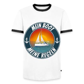 Mein Boot meine Regeln Segelboot - Männer Kontrast-T-Shirt - Weiß/Schwarz - Vorne - AI Model Female 172 light (172cm) & AI Model Male 178 dark (178cm)