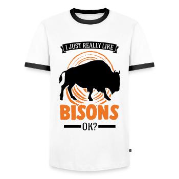 I just really like Bison's Water Buffalo Buffalo Buffalo - Men's Ringer Shirt - white/black - Front - AI Model Female 172 light (172cm) & AI Model Male 178 dark (178cm)