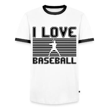 I love baseball - Men's Ringer Shirt - white/black - Front - AI Model Female 172 light (172cm) & AI Model Male 178 dark (178cm)