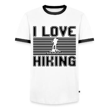I love hiking - Männer Kontrast-T-Shirt - Weiß/Schwarz - Vorne - AI Model Female 172 light (172cm) & AI Model Male 178 dark (178cm)