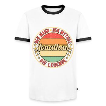Jonathan Der Mann Der Mythos Die Legende - Männer Kontrast-T-Shirt - Weiß/Schwarz - Vorne - AI Model Female 172 light (172cm) & AI Model Male 178 dark (178cm)