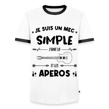 je suis un mec simple Guitariste Cadeau - T-shirt contrasté Homme - blanc/noir - Devant - AI Model Female 172 light (172cm) & AI Model Male 178 dark (178cm)