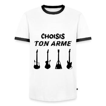 Choisis Ton Arme Guitare Humour Guitariste - T-shirt contrasté Homme - blanc/noir - Devant - AI Model Female 172 light (172cm) & AI Model Male 178 dark (178cm)