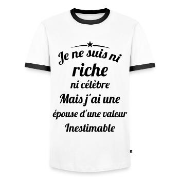 Je ne Suis Ni Riche Ni Célèbre Humour - T-shirt contrasté Homme - blanc/noir - Devant - AI Model Female 172 light (172cm) & AI Model Male 178 dark (178cm)