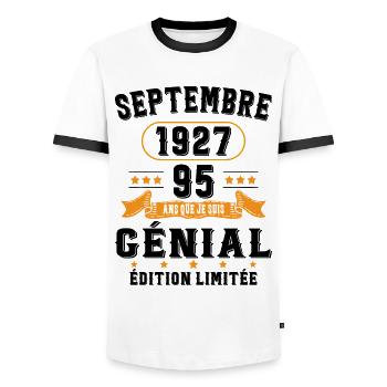 95 Ans Anniversaire Vintage En Septembre 1927 - T-shirt contrasté Homme - blanc/noir - Devant - AI Model Female 172 light (172cm) & AI Model Male 178 dark (178cm)