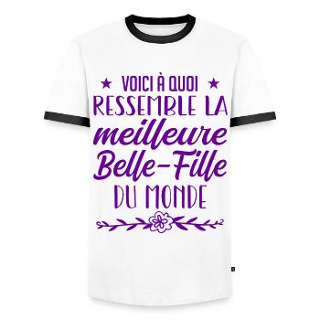 belle-fille du monde - T-shirt contrasté Homme - blanc/noir - Devant - AI Model Female 172 light (172cm) & AI Model Male 178 dark (178cm)