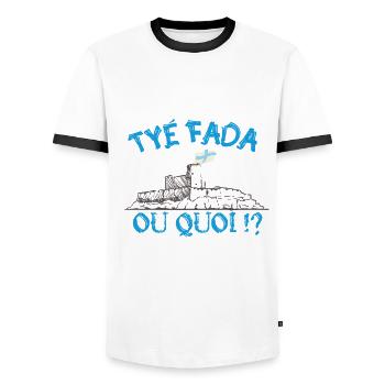 Tyé Fada ou quoi ? humour Marseille, Marseillais - T-shirt contrasté Homme - blanc/noir - Devant - AI Model Female 172 light (172cm) & AI Model Male 178 dark (178cm)
