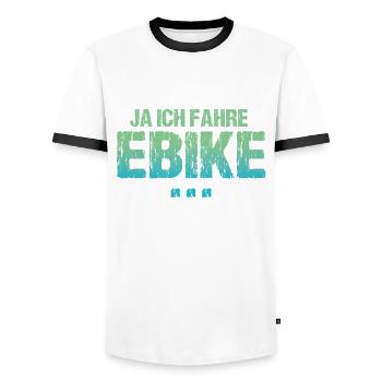 Ja Ich Fahre E-Bike, Neidisch? - Männer Kontrast-T-Shirt - Weiß/Schwarz - Vorne - AI Model Female 172 light (172cm) & AI Model Male 178 dark (178cm)