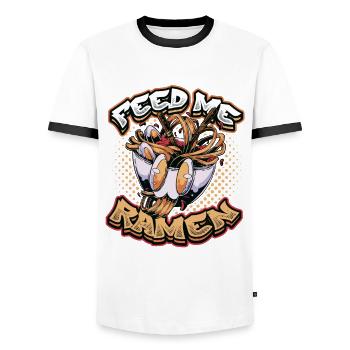 Feed Me Ramen Noodles - Men's Ringer Shirt - white/black - Front - AI Model Female 172 light (172cm) & AI Model Male 178 dark (178cm)